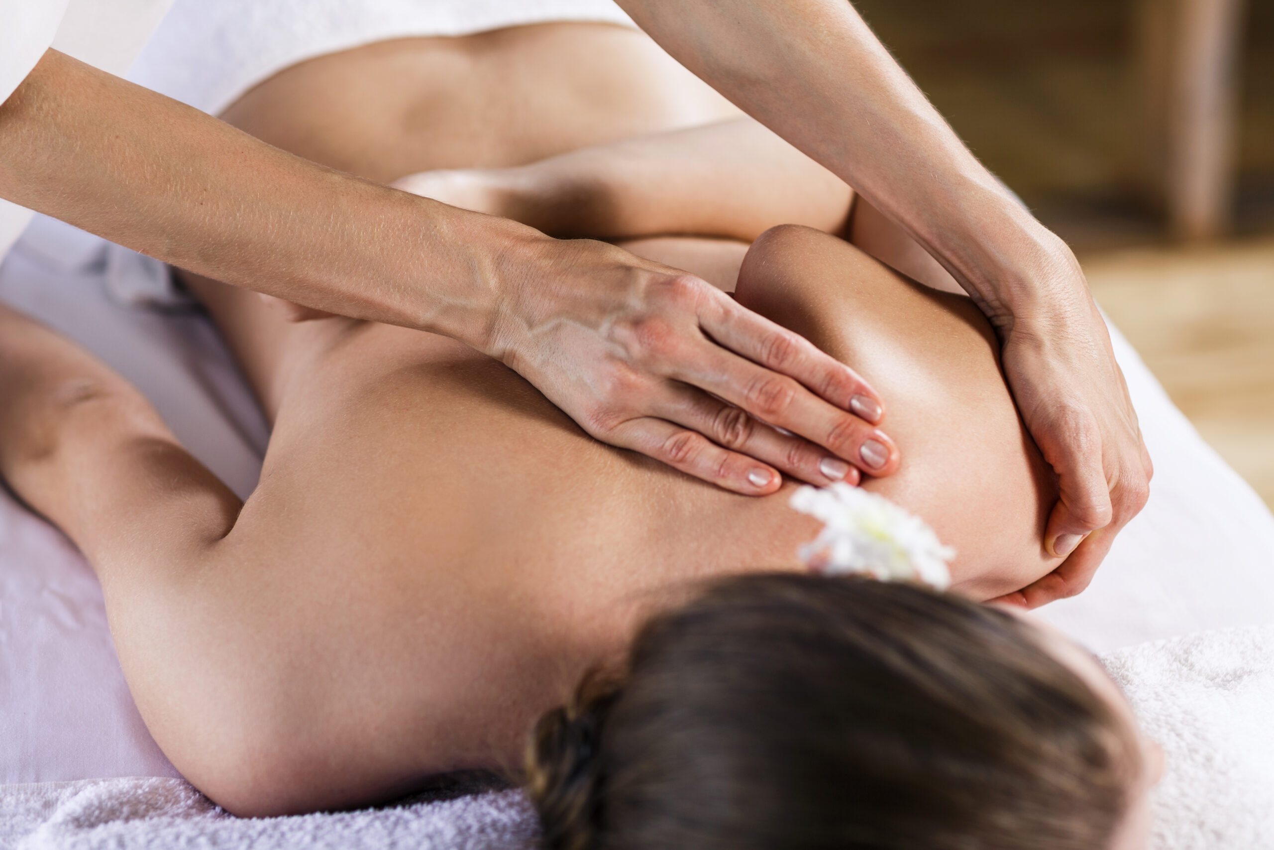 Woman enjoying massage.